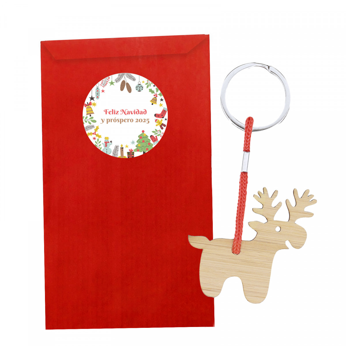 Chaveiro de natal de bambu em envelope vermelho personalizado de natal