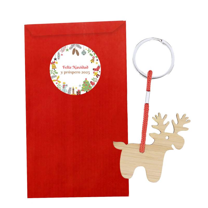 Chaveiro de natal de bambu em envelope vermelho personalizado de natal