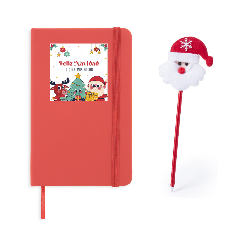 Caderno vermelho personalizado para o natal com caneta do papai noel