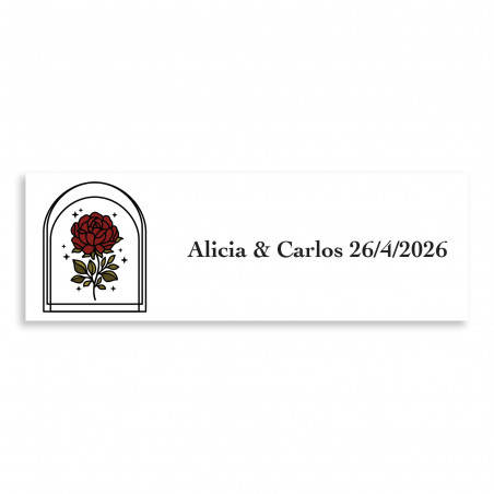 Autocolante rosa vintage personalizável de 6x2 cm para casamentos e eventos