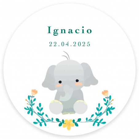 Mealheiro elefante com adesivo personalizável para detalhes de batismo