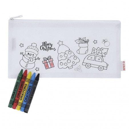 Caixa para colorir de natal com giz de cera e etiqueta personalizada para o natal