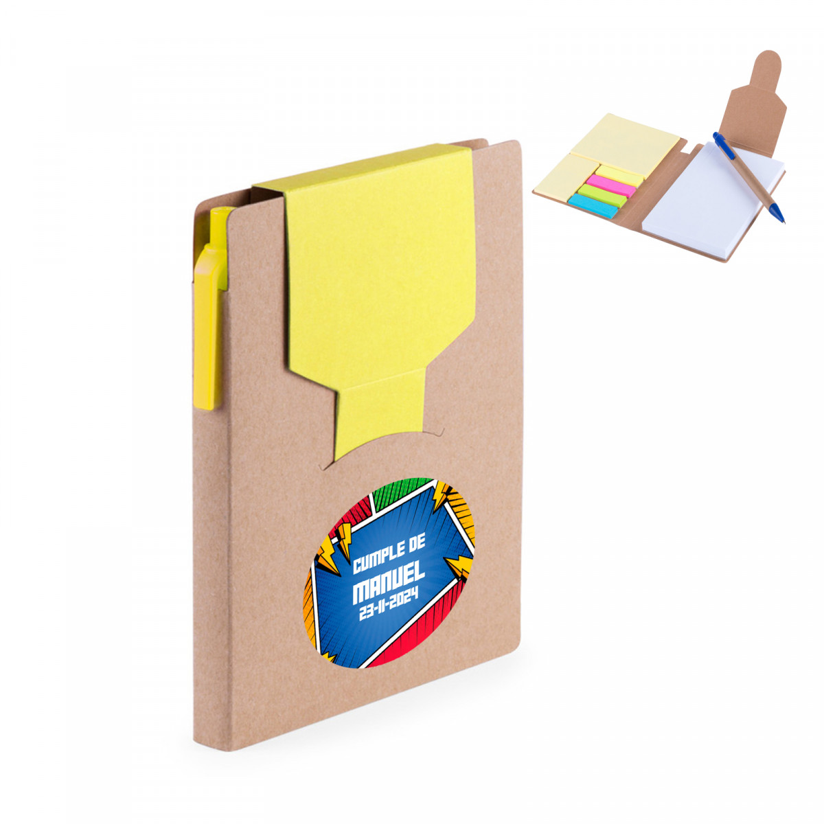 Bloco de notas com post it colorido com adesivo personalizável