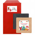 Ímã personalizado em envelope kraft vermelho com adesivo de Feliz Natal para detalhes