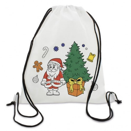 Mochila infantil de natal para colorir com giz de cera e borracha com adesivo de natal para detalhes